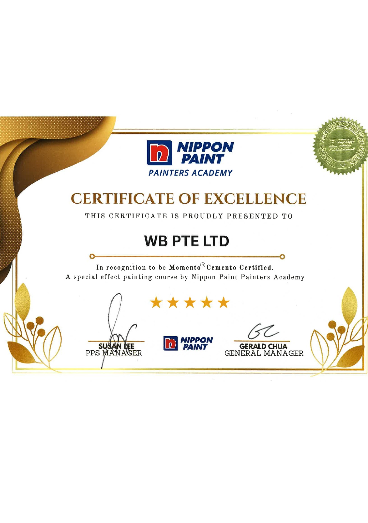 Certificate of Excellence - Cemento Certified